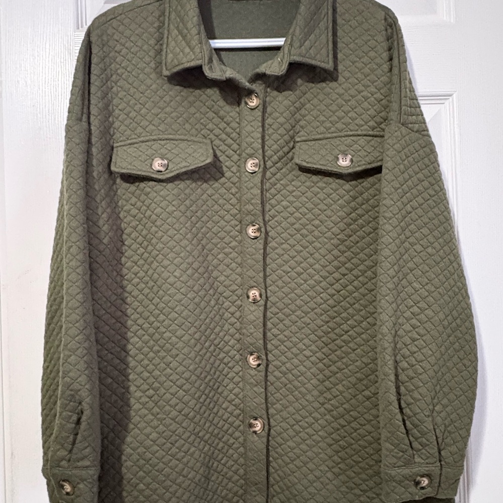 Quilted Utility Jacket in Olive Green